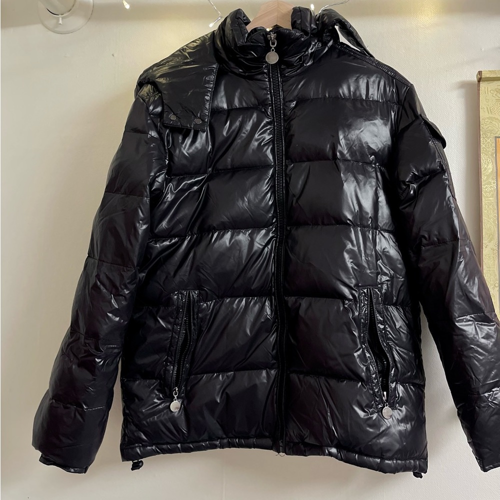 Black Patent Winter Puffer Jacket